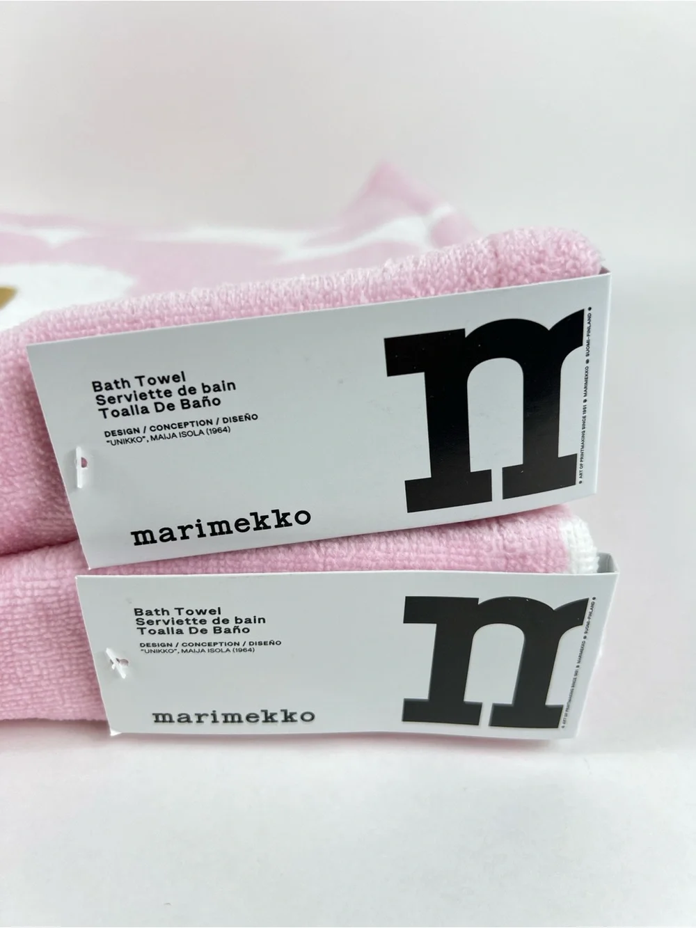 Marimekko Bath Towels Pink White Unikko Floral Soft Cotton Velour 2 Pc NEW